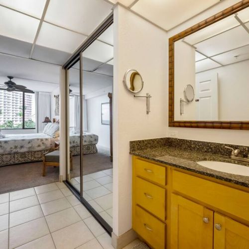 Plenty of closet space as you walk into the full bathroom.