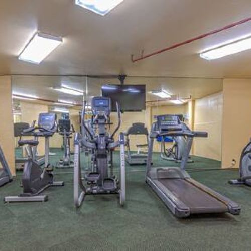 On site fitness center in basement