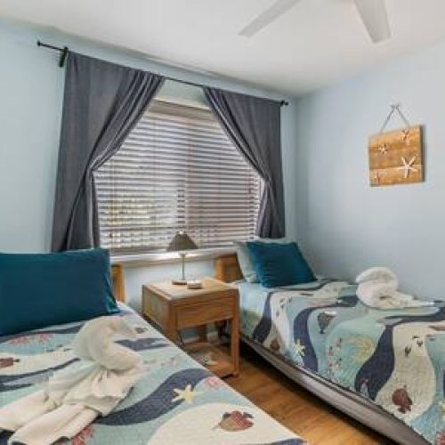 Downstairs bedroom features 2 twin beds