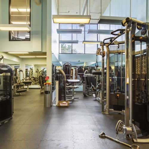 Large fitness center onsite. Hours are 7am-3pm