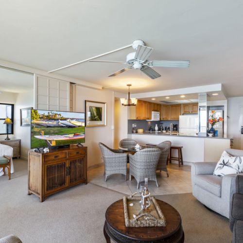 Bedroom one is off the living room and closes off with sliding doors.