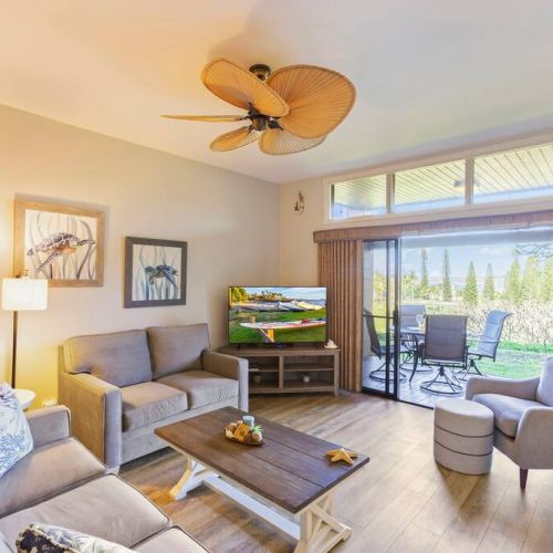 Beautiful bright living area with smart TV and sofa sleeper