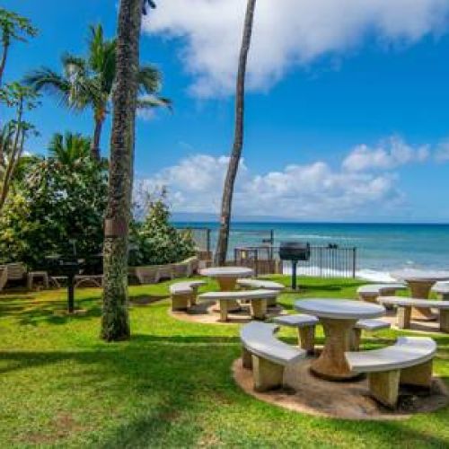 Oceanfront BBQ are and picnic tables