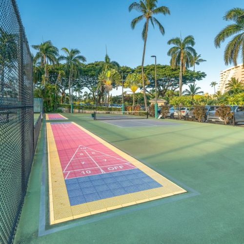 Shuffle board area by tennis courts