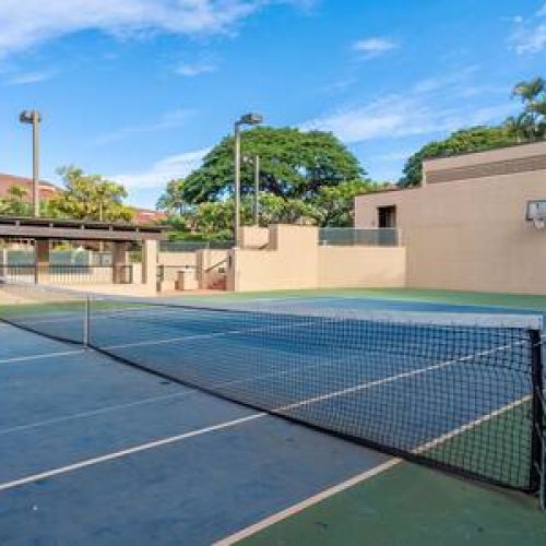 Lit tennis courts
