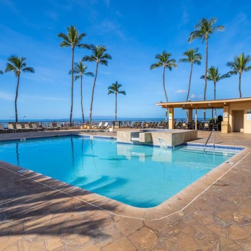 Resort pool and spa area in between both buildings.