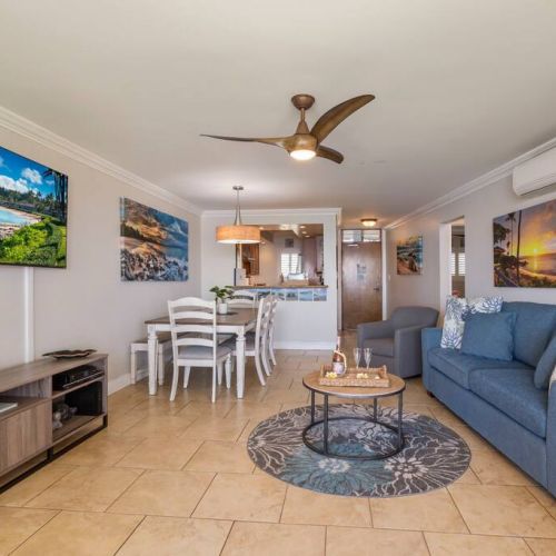 Beautiful coastal style living room with everything needed to feel at home