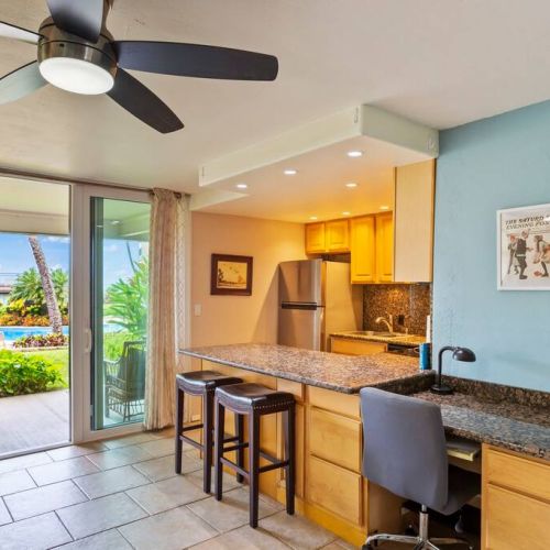 Designated workspace right off the kitchen.