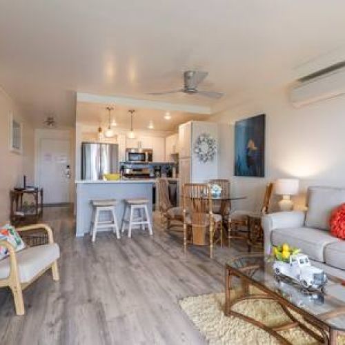 Stay comfortable in this condo with Split AC, ceiling fan, and plenty of seating