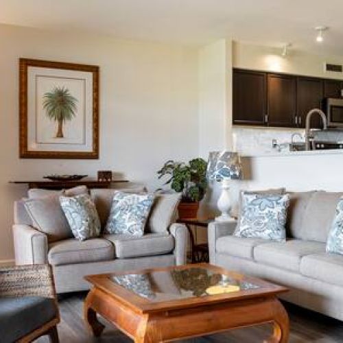 Kitchen sits just above the living area