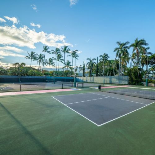 Lit tennis and pickle ball courts