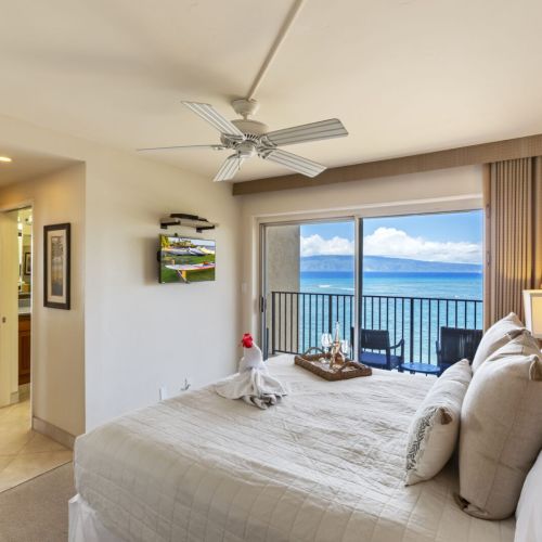 Lay in your king size bed and admire Molokai island and watch some TV