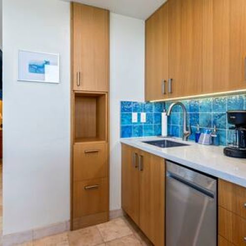 Fully equipped kitchen with custom cabinetry