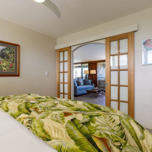 Bedroom has door from living room