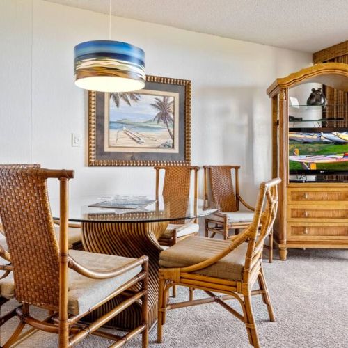 Dining table in living area.