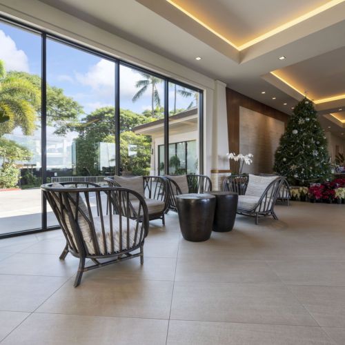 Luxurious Hawaiian vibes throughout the Whaler lobby.