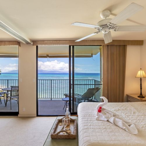 Queen size bed and views from every window