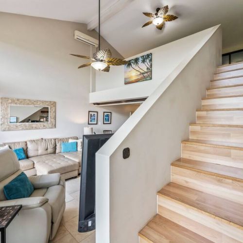Staircase up to loft bedroom off living area