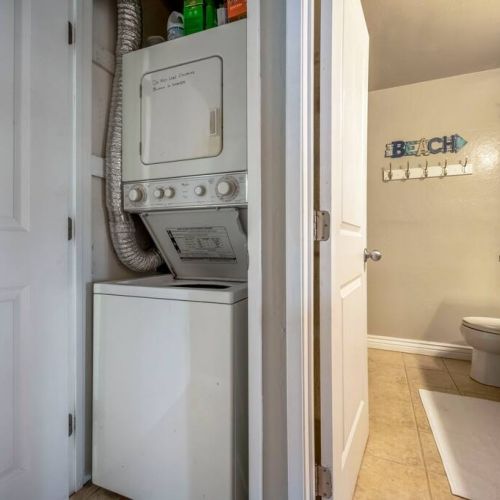 Washer/dryer in unit and we supply pods and fabric sheets.