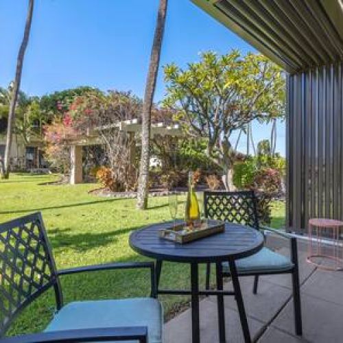 Seating area in your garden view covered private lanai
