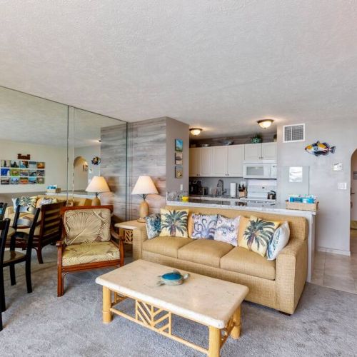 Living room features a queen sofa sleeper so this condo can accommodate 4 guests.