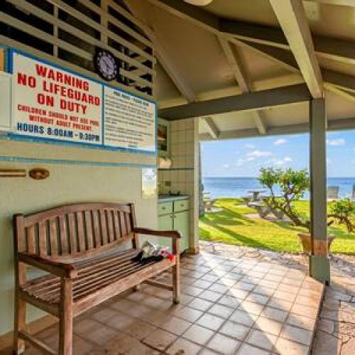 Poolside cabana with sink