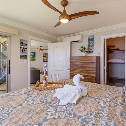 This bedroom features AC, walk in closet and lanai access.