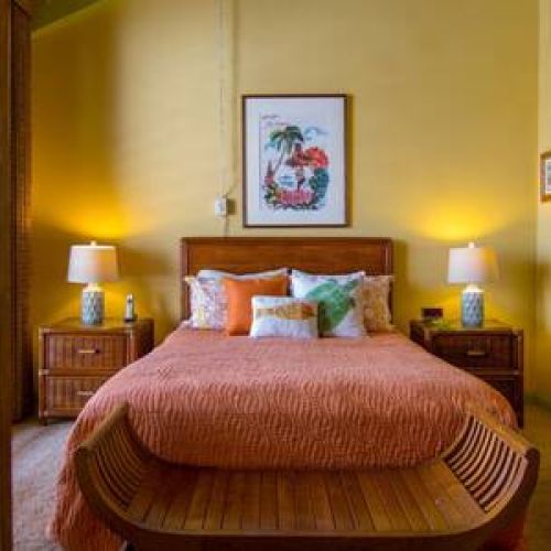 Downstairs bedroom features a very comfortable queen size bed.