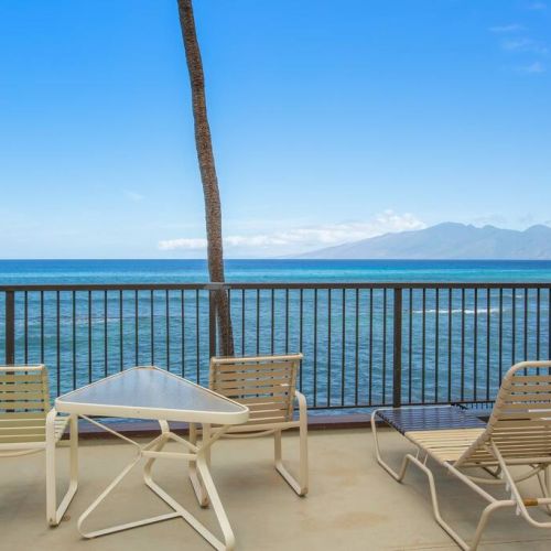 Sun bathe will a view of the Pacific Ocean and  the Island of Molokai.
