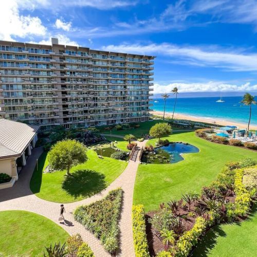 Lush tropical grounds with Koi pond.