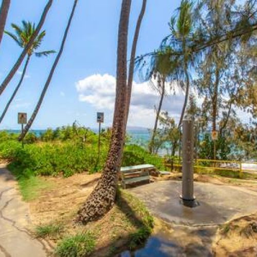 Charley Young beach entrance, outdoor shower, and beach path