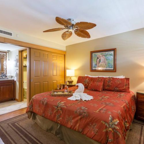 Bedroom features King size bed, TV, ceiling fan, closet, and central AC.