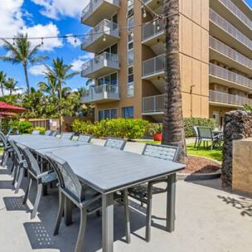 Outdoor picnic area with BBQ