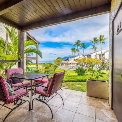 Ocean view lanai has an outdoor closet which has all the needed beach gear for a great day.