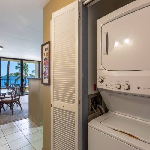 In unit washer/dryer and Stay Aloha supplies essentials.