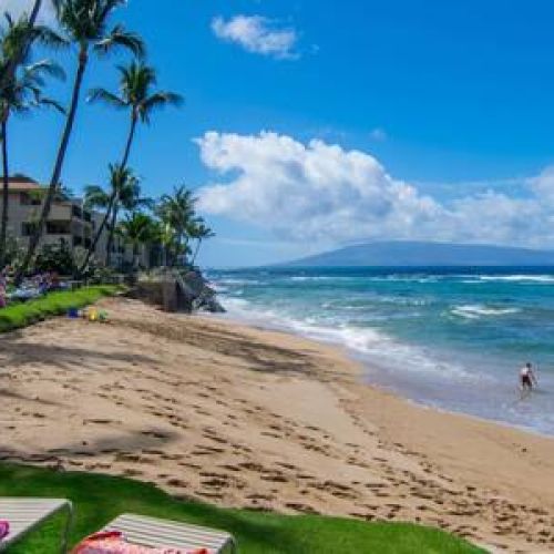 Useable sandy beach are right here at Hale Mahina. Perfect for snorkeling, lounging, and swimming.