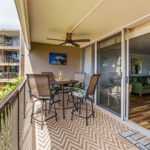 Indoor outdoor living at its best. The lanai features a ceiling fan for your comfort also.