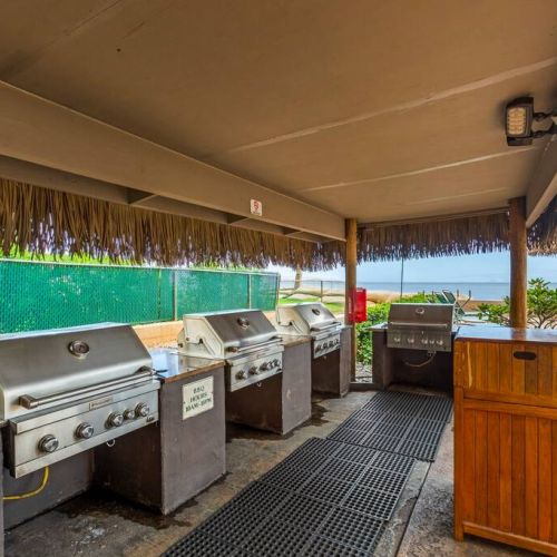 Shaded BBQ area poolside