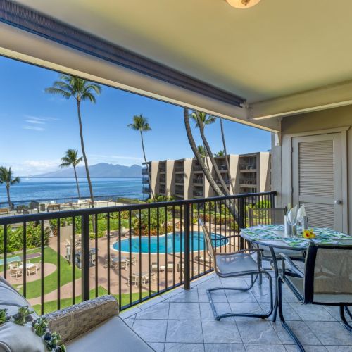 Beautiful lanai for dining, lounging, and admiring