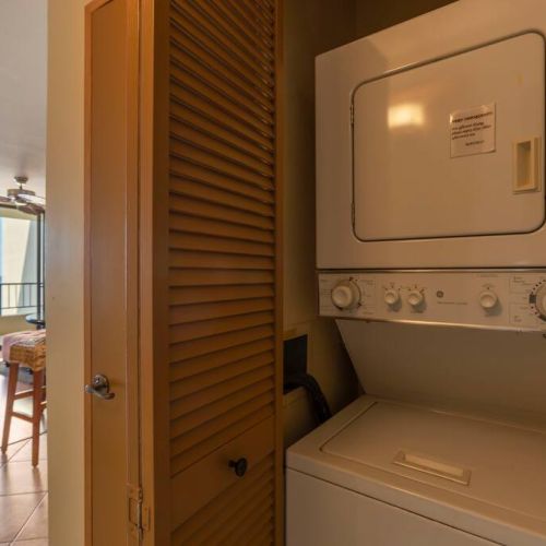 In unit washer/dryer and laundry essentials provided courtesy of Stay Aloha