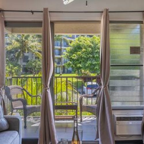 Tropical foliage views from this quaint studio