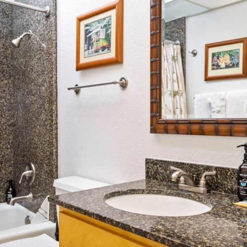 Tub/shower combo in this full bathroom as well.