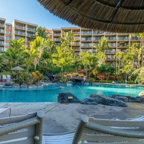 Plenty of seating and shade around pool