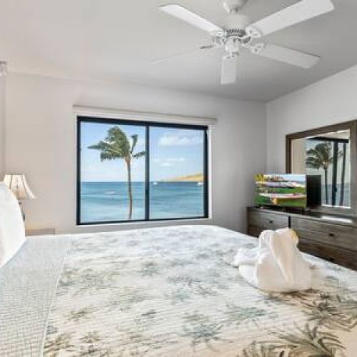 TV and ocean view from your bed