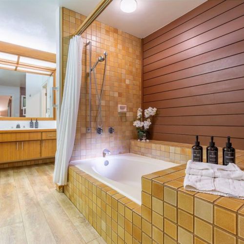 Master bathroom with soaking tub/shower combo.