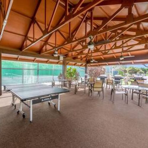 Ping pong and seating in the BBQ cabana area