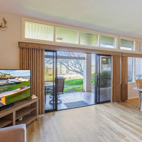 Large smart TV with cable in living room