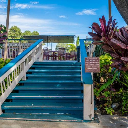 Stairs to guest pavilion patio